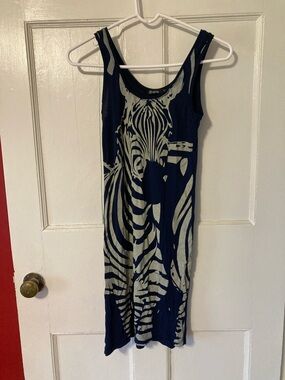 Navy Tank Dress with Zebra Print